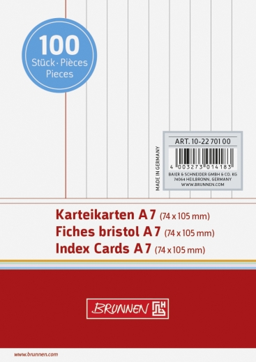 Karteikarten A7 liniert, 6 mm Zeilenabstand, rote Kopflinie, graue Querlinien weiß