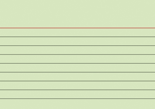 Karteikarten A7 liniert, 6 mm Zeilenabstand, rote Kopflinie, graue Querlinien grün