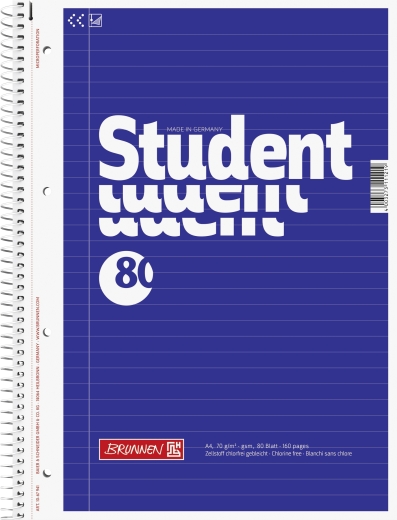 Collegeblock Student A4 liniert, mit Randlinie innen Deckblatt: blau