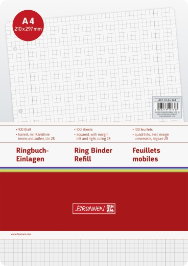 Ringbucheinlagen A4 kariert, mit Randlinie innen und außen, Lin. 28