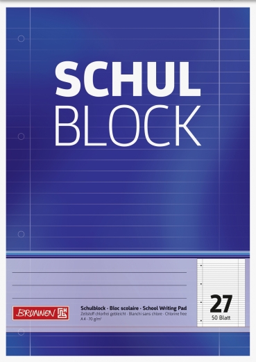 Block Schulblock A4 liniert, mit Randlinie innen und außen, Lin. 27