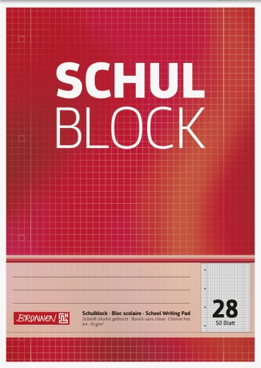 Block Schulblock A4 kariert, mit Randlinie innen und außen, Lin. 28