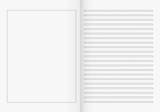 Geschichtenheft A4 linke Seite unliniert zum Bebildern von Geschichten, rechte Seite Schullineatur f