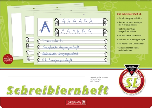 Schreiblernheft A4 quer Liniensysteme in zwei Größen, Lin. SL