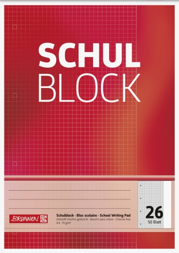 Block Schulblock A4 kariert, mit Rand, Lin. 26