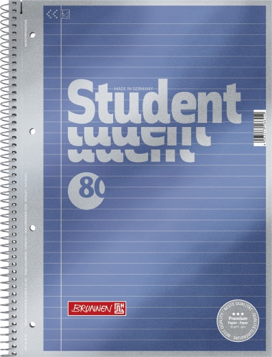 Collegeblock Premium Student A4 liniert, mit Randlinie innen Deckblatt: blau-metallic