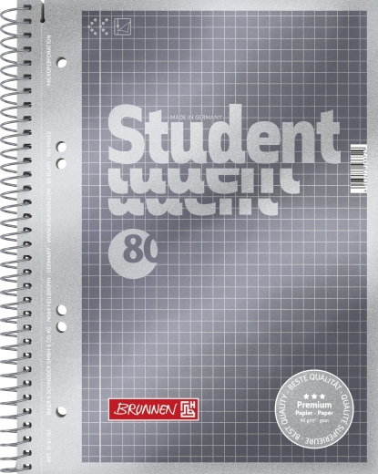 Collegeblock Premium Student A5 5 mm kariert Deckblatt: anthrazit-metallic