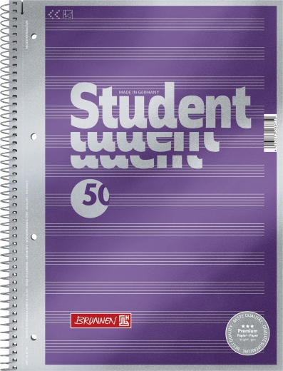 Collegeblock Premium Student Noten A4 Notenlineatur Deckblatt: violett-metallic