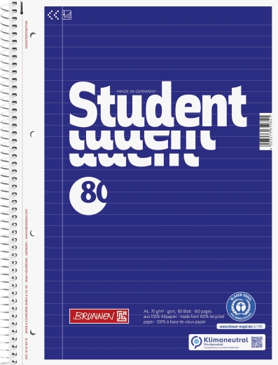 Collegeblock Student Recycling A4 32-linig  Deckblatt: blau