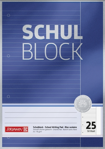 Block Premium Schulblock A4 liniert, mit Rand, Lin. 25