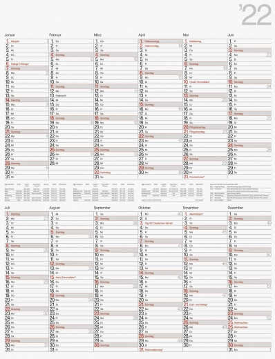 Jahreskalender Wandkalender 2022 70 x 90 cm hoch