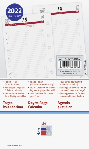 Tageskalendarium Zeitplansysteme 2022 Blattgröße 7,6 x 12,7 cm