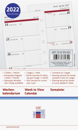 Wochenkalendarium Zeitplansysteme 2022 Blattgröße 7,6 x 12,7 cm