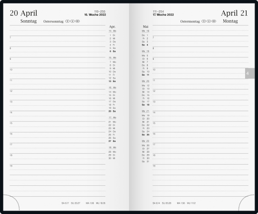 Tageskalender Buchkalender 2022 Blattgröße 11,3 x 19,5 cm