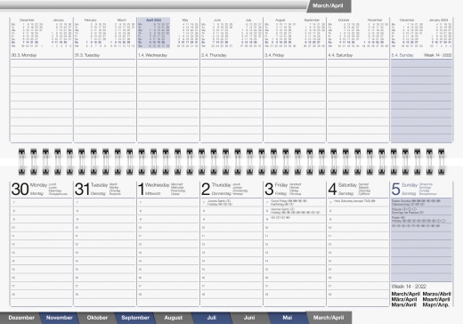 Wochenkalender Tischkalender 2022 Blattgröße 30,7 x 10,5 cm