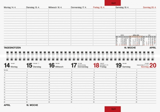 Wochenkalender Tischkalender 2022 Blattgröße 30,5 x 10,5 cm