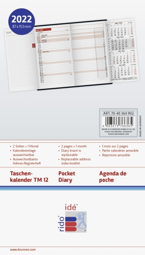 Monatskalender Taschenkalender 2022 Blattgröße 8,7 x 15,3 cm