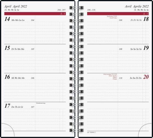 Wochenkalender Taschenkalender 2022 Blattgröße 9,3 x 17,2 cm