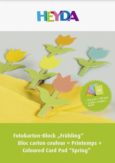 Fotokarton-Block Frühling A4 sonnengelb, mango, lachs, rosa, hellviolett, hellblau, wasserblau, mi