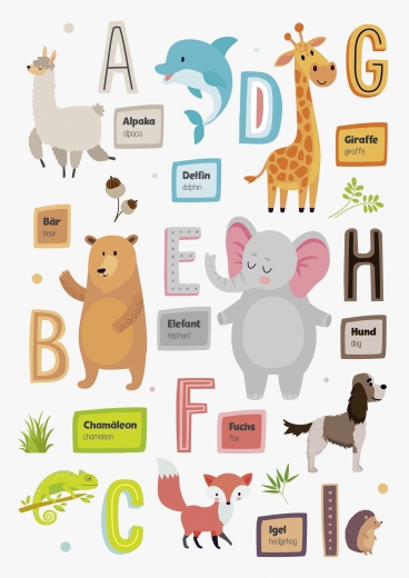 Fenster Sticker Alphabet / Tiere A4