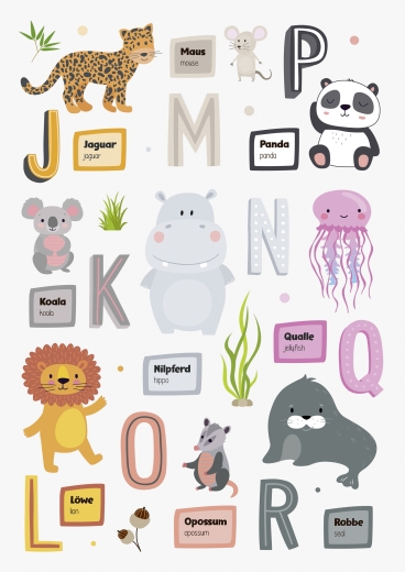 Fenster Sticker Alphabet / Tiere A4