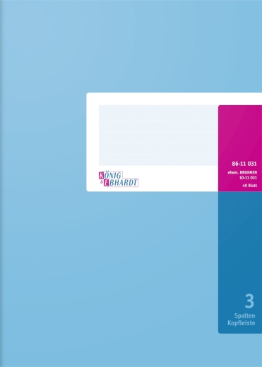 Spaltenbuch mit Kopfleiste A4 3 Spalten, 32 Zeilen hellblau, magenta