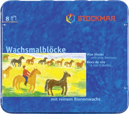 Wachsmalblöcke zitronengelb, orange, karminrot, grün, blau, blauviolett, rotbraun, schwarz