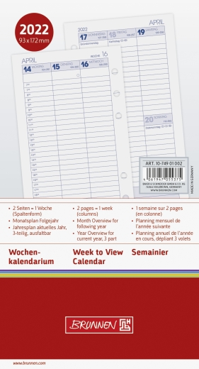 Wochenkalendarium Zeitplansysteme 2022 Blattgröße 9,3 x 17,2 cm