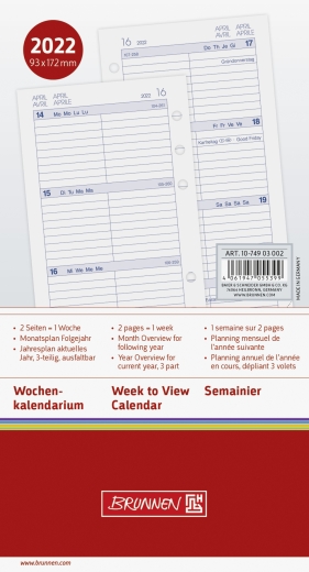 Wochenkalendarium Zeitplansysteme 2022 Blattgröße 9,3 x 17,2 cm