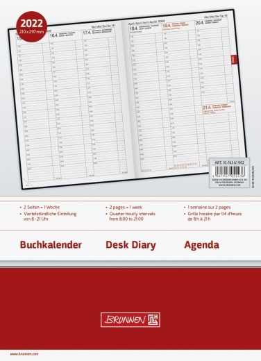 Wochenkalender Buchkalender 2022 Blattgröße 21 x 29 cm