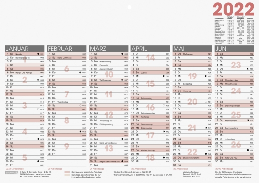 Jahreskalender Tischkalender 2022 A4 quer