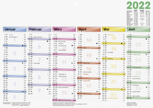 Jahreskalender Tischkalender 2022 A4 quer