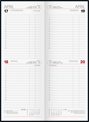 Tageskalender Tischkalender 2022 Blattgröße 10,8 x 29,7 cm