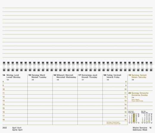 Wochenkalender Tischkalender 2022 Blattgröße 28,5 x 12 cm
